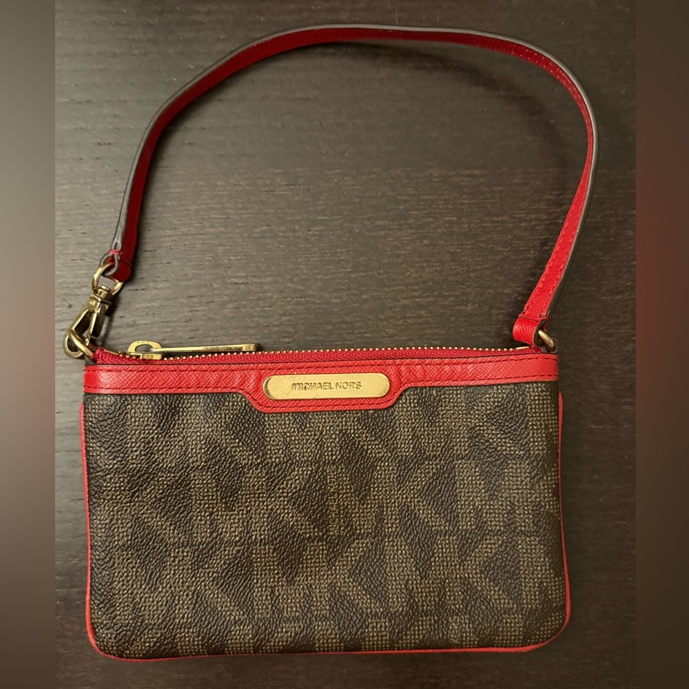 Michael Kors Red and Brown Wristlet